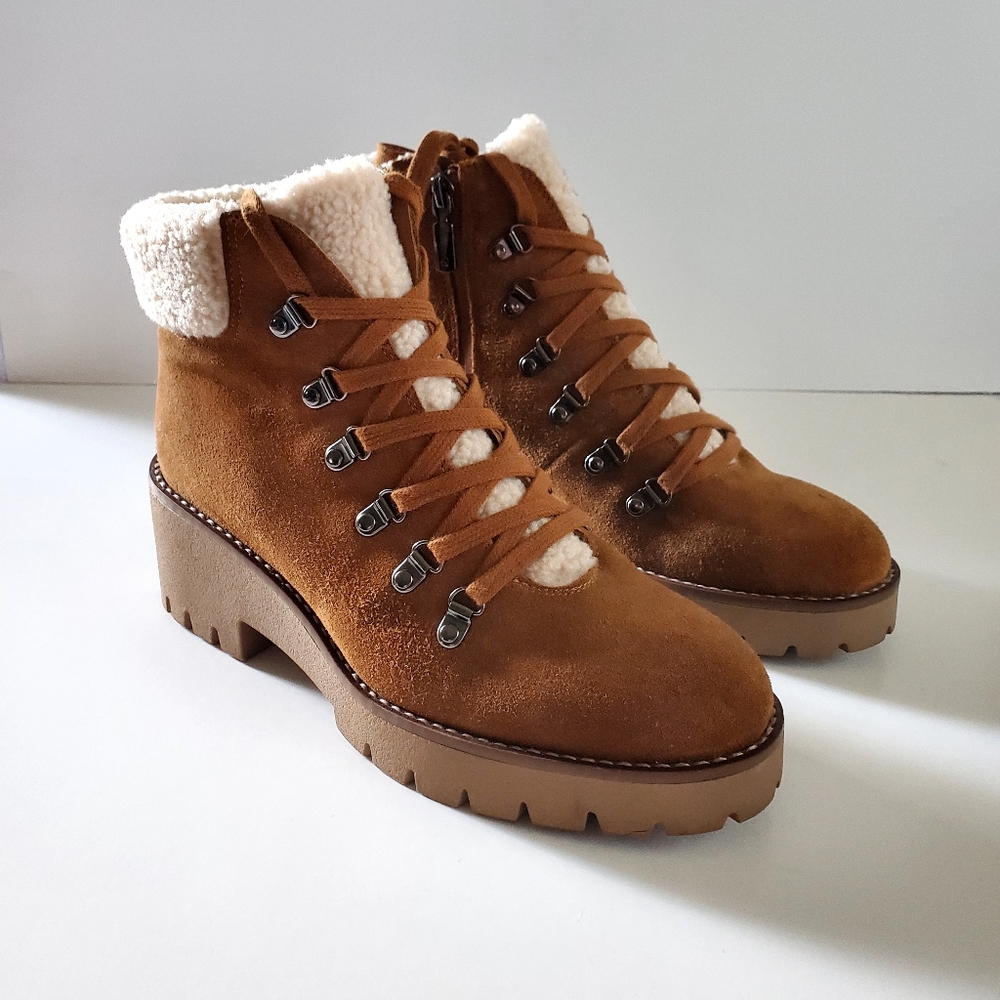 Blondo Tan Lace-Up Boots with Cream Lining